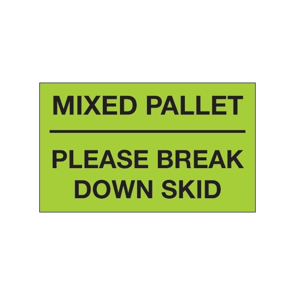 Bsc Preferred 3 x 5'' - ''Mixed Pallet - Please Break Down Skid'' Fluorescent Green Labels BUY00024084 - main